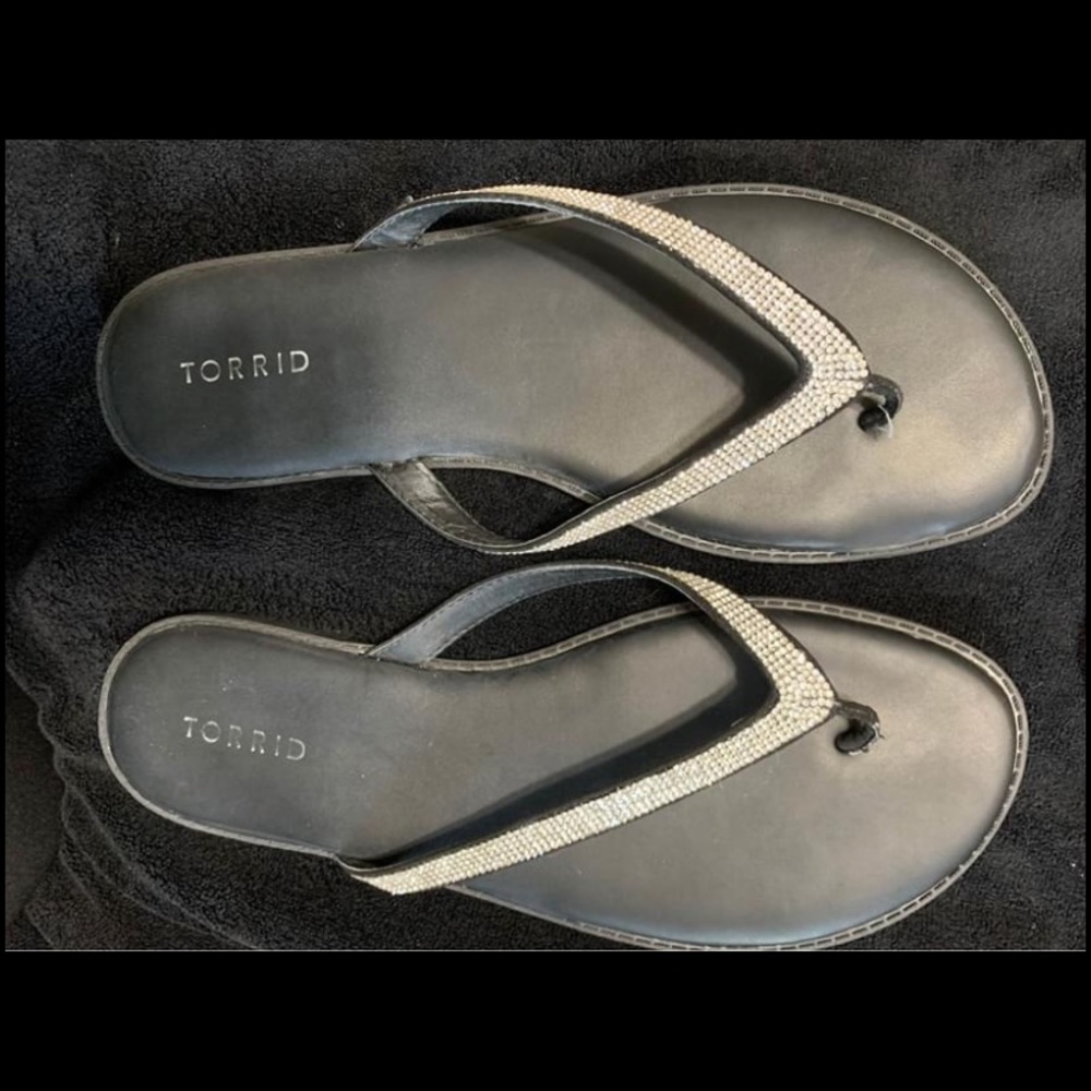 Black Flip Flops with Rhinestones.
